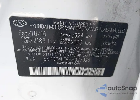 2017 Hyundai Elantra Se z USA, uszkodzony, nr VIN 5NPD84LF9HH027326